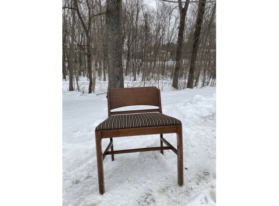 Unique Short Wooden Chair With Striped Dark Upholstery