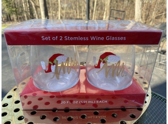 Smart Living Set Of 2 Stemless Wine Glasses Mr. & Mrs.