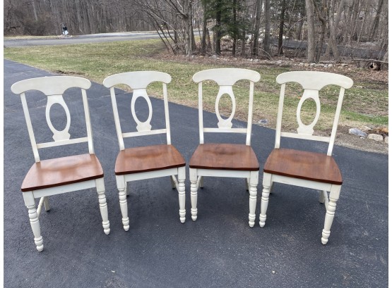 Four (4) Like New Beautiful Off-White & Wood Kitchen Table Chair.