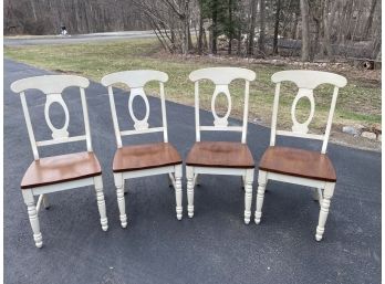 Four (4) Like New Beautiful Off-White & Wood Kitchen Table Chair.