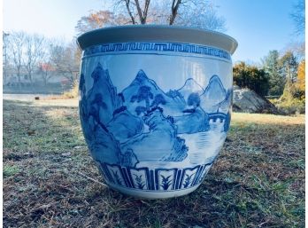 Large Blue And White Chinoiserie Planter