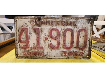 Antique  1933 Commercial Connecticut Driver's License Plate Number 41 - 900 White W. Red Lettering 10.5'x6.5'.