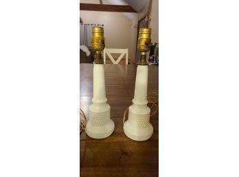 Set Of 2 Beautiful Milk Glass Vintage Candle Holder Style Lamps