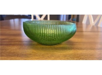 Green Vintage 1960s MCM Ribbed Glass Candy Bowl E.O. Brody Co. Cleveland, OH USA Avocado Glass