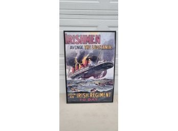 'Irishmen Avenge The Lusitania' 20.5x30.5' Poster Enlistment  Advertising