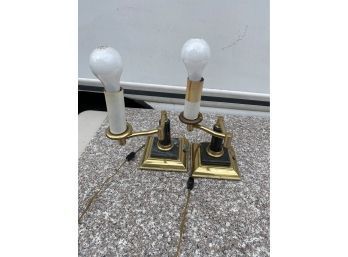 Pair Of Gold And Marble Moveable Lamps
