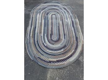Blue And Multicolor Oval Rug