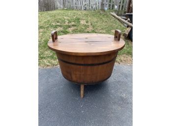 Vintage Handmade Wooden Three Legged Barrel Table/washtub Table