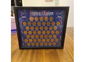 1969 Vintage STATES OF THE UNION 50 STATE SOLID BRONZE COLLECTORS COIN SET 2 Way Glass By Shell Oil Company