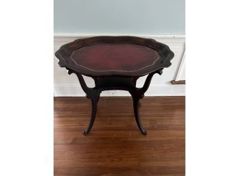 TAntique Tea Tray Table With Leather Top And Gold Leaf