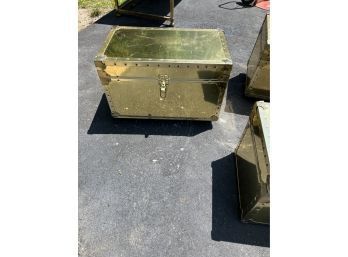 Set Of 3 Gold Storage 'treasure' Trunks Large One On Wheels And Is Filing Storage Cork Interior