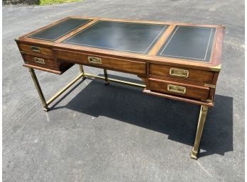 Exquisite Sligh Furniture Holland, Michigan Leather Top, Gold Trim Wooden Office Desk, 5 Drawers