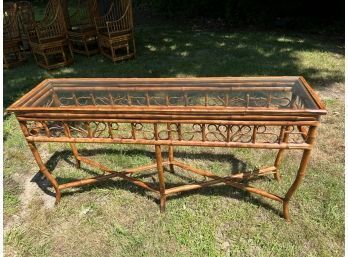 Stunning Glass Top Rattan Console Table