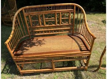 Exquisite Rattan High Back Bench With Light Blue Cushion