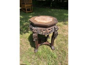Exquisite Antique Marble Top Intricately Carved Accent Table