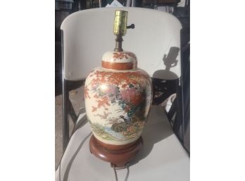 Antique  Table Lamp With Wood Base