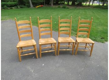 Four Natural Oak Boling Dining Chairs With Wicker Seats