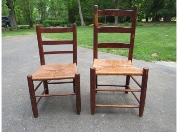 Two Hand Made Children's Chairs With Wicker Seats