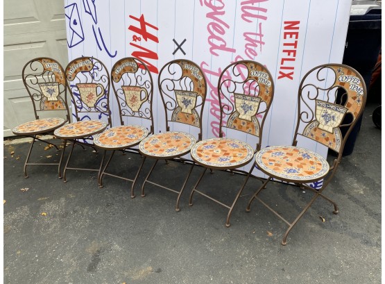 Six Mosaic Tile Bistro Chairs