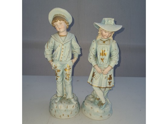 ANTIQUE. Rudolstadt  RW Germany Figurine Porcelain Boy And Girl Tall 15'