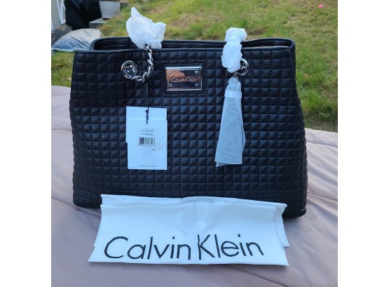 BRAND NEW CALVIN KLEIN BLACK LEAT HER TOTE PURSE STYLE #H3GAA1PT