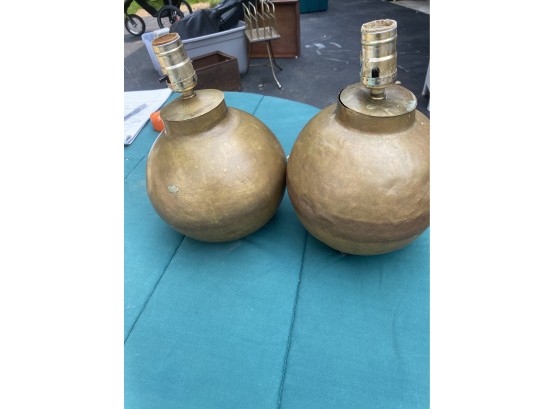 Pair Of Vintage Copper Lamps Made In India Ball Design