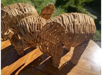 Pair Of Rattan Decorative Elephants