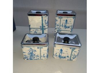 Vintage 1950's Kreamer Ware Metal Kitchen Canister Set Coffee Tea Flour Sugar