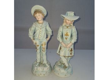 ANTIQUE. Rudolstadt  RW Germany Figurine Porcelain Boy And Girl Tall 15'