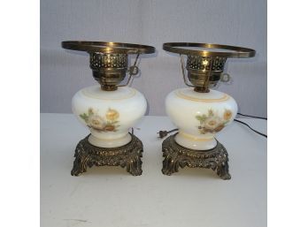 SET OF 2 Vtg Parlor Lamp Gone W/ The Wind Hurricane Hand Painted Globe 22 SAVE Buying Options