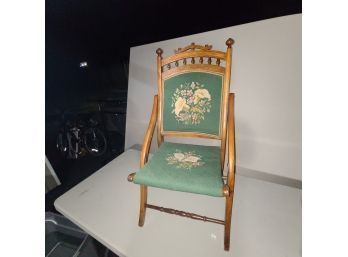 ANTIQUE 1870 To 1890s Victorian Eastlake Period Folding Chair With A Needlepoint Seat And Back,
