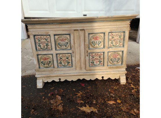 Vintage Wooden Carved & Hand Painted Entryway Or Buffett Piece