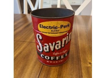 Vintage 1960s SAVARIN COFFEE Advertising Tin Can! Rare TWO Pound Coffee Can