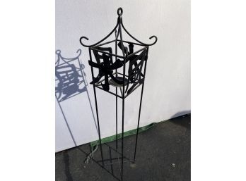 Oriental Black Metal Standing Candle Lantern With Asian Lettering