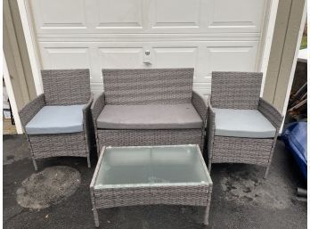 Belleze 4 Piece Gray Outdoor Patio Set Includes Two Chairs, Love Seat & Glass Top Coffee Table