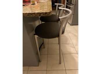 Two Bar/island Stools Stainless Steel And Gray Dotted Seats