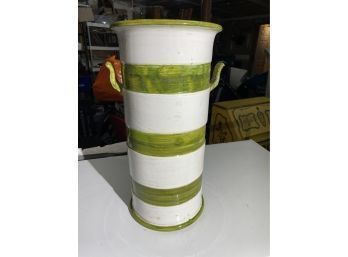 Green & White Large Ceramic Vase With Handles