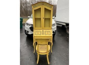 Yellow Antique Secretary With Chair