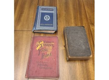 3 Books From The Late 1800s Songs For Young People, Bible Standard Edition, & The Odd Number