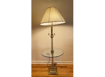 Vintage Brass And Glass Pedestal Table With Lamp