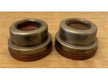 Vintage Pair Of Wooden And Metal Candleholders