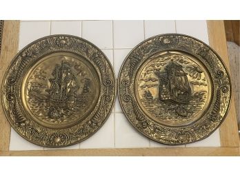 Pair Of Brass Tone Decorative Wall Plaques