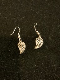 Silver Tone Leaf Dangle Earrings
