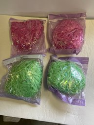 4 Packs (1.7 Oz) 2/pink & 2 Green Iridescent Grass Easter Basket Filler