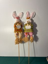 2 Easter Bunnies On Sticks For Decorating And Craft