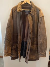 Large - Wilsons Leather Thinsulate Fleece Lined Brown Distressed Leather Coat.