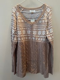 1X - Sonoma Tan And Cream Cinched Waist Sweater