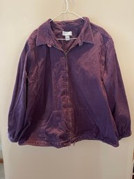 CJ Banks Womens  Corduory Jacket Size 3X Zippered Front Hand Pockets Purple