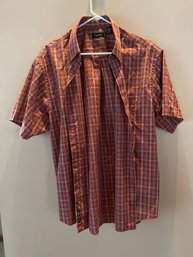 Van Heusen Men's Short Sleeve Red Plaid Button Down Shirt Size Large