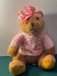 Stuffed Bear With Soft Pink Top And Pink Floral Head Bow